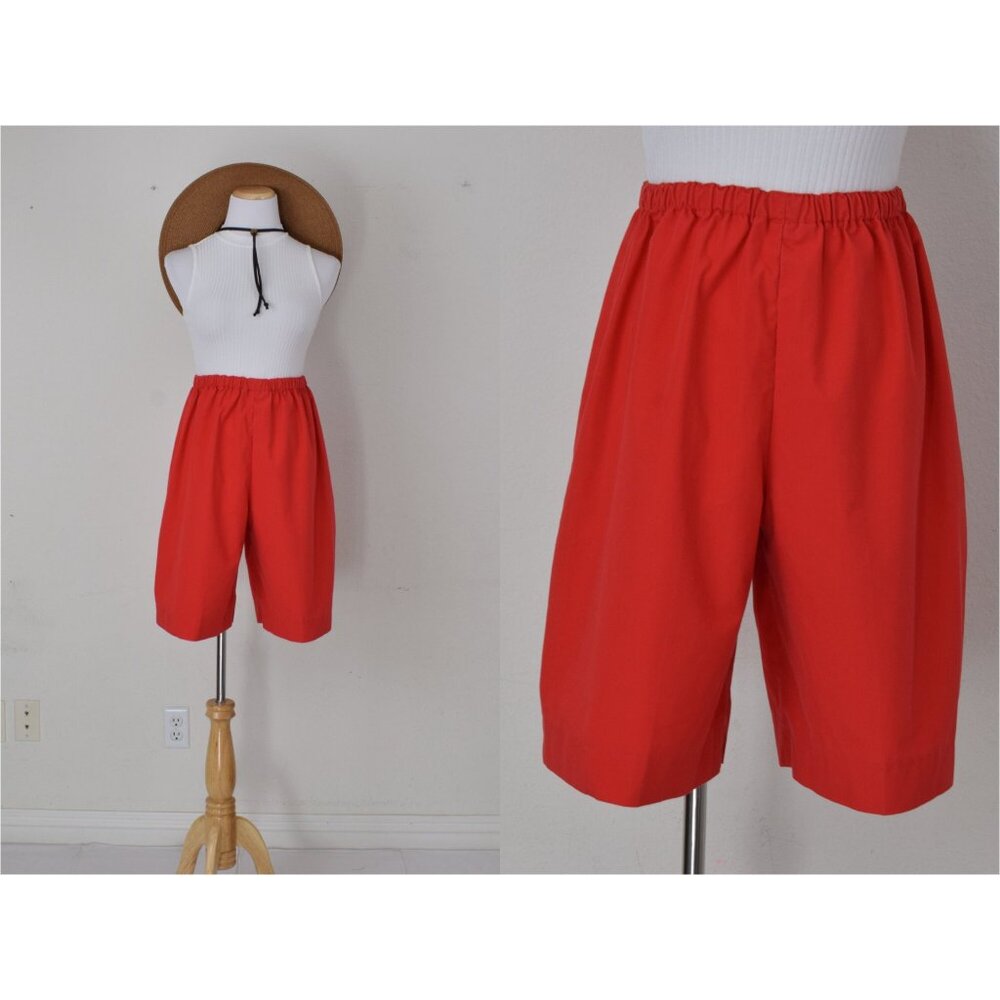 Vintage High Waist Gathered Waist‎ Red Shorts